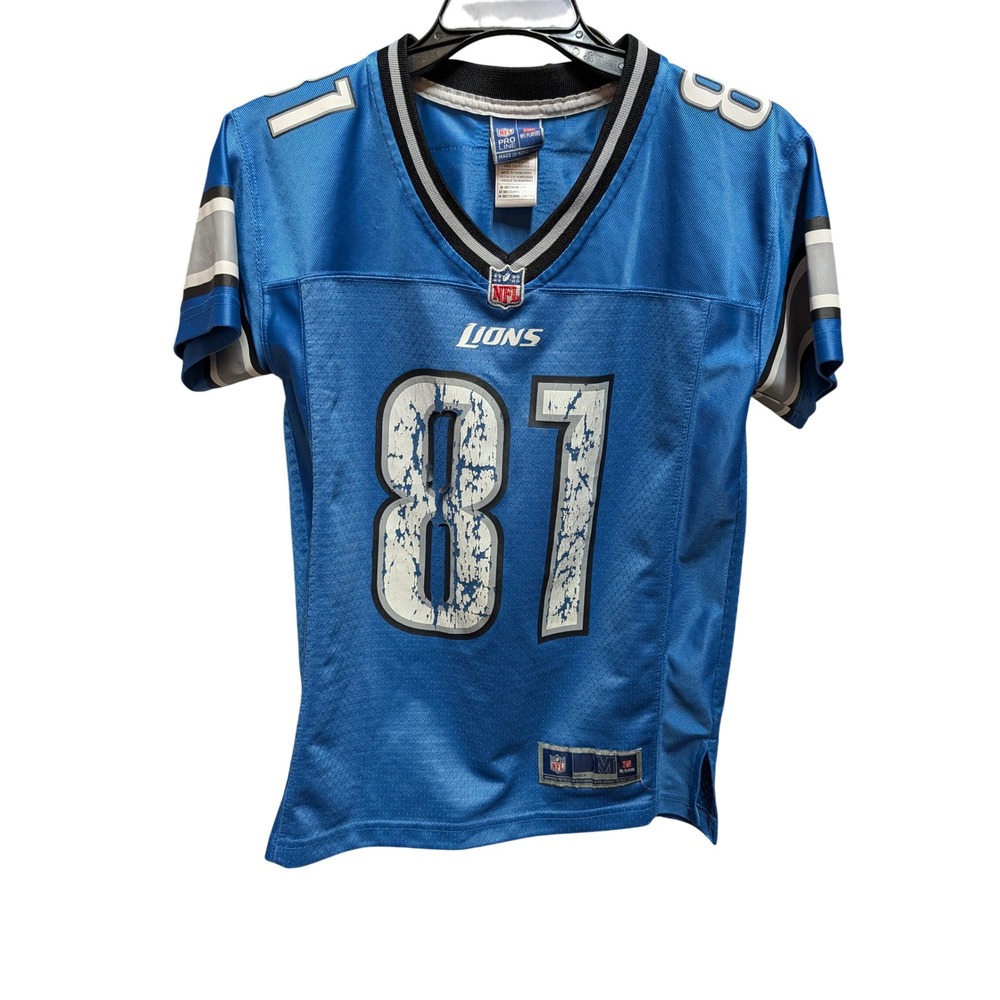 NFL Pro Line Detroit Lions Calvin Johnson 81 Jersey Youth Medium Blue Distressed